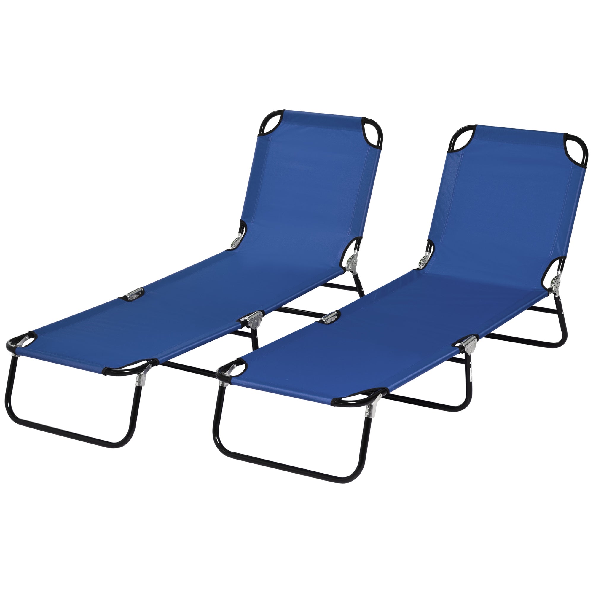 Set of 2 Folding Outdoor Lounge Chair, Sun Tanning Chairs with Reclining Back, Breathable Mesh for Beach Patio, Blue