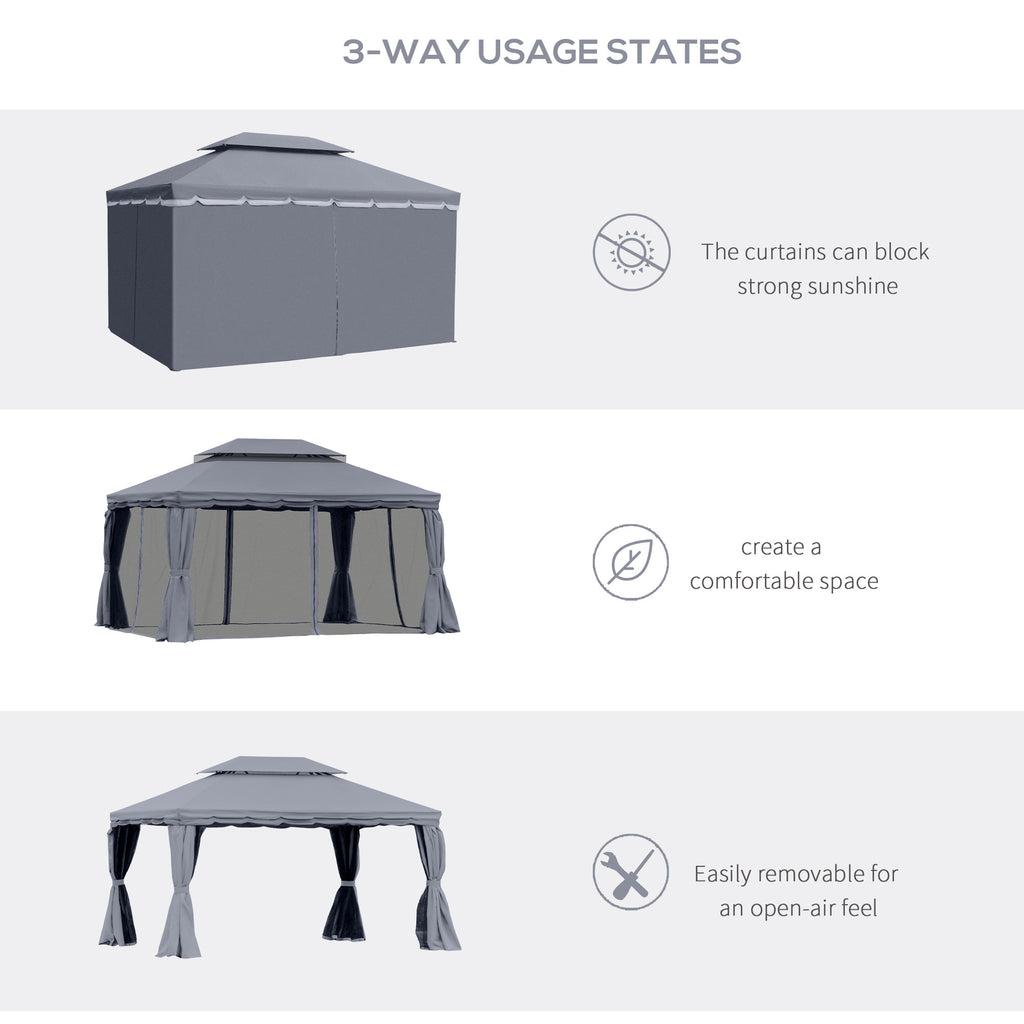 13' x 10' Patio Gazebo, DoubleÂ Roof Outdoor Gazebo Canopy Shelter with Netting & Curtains, Strong Aluminum Frame, Dark Grey