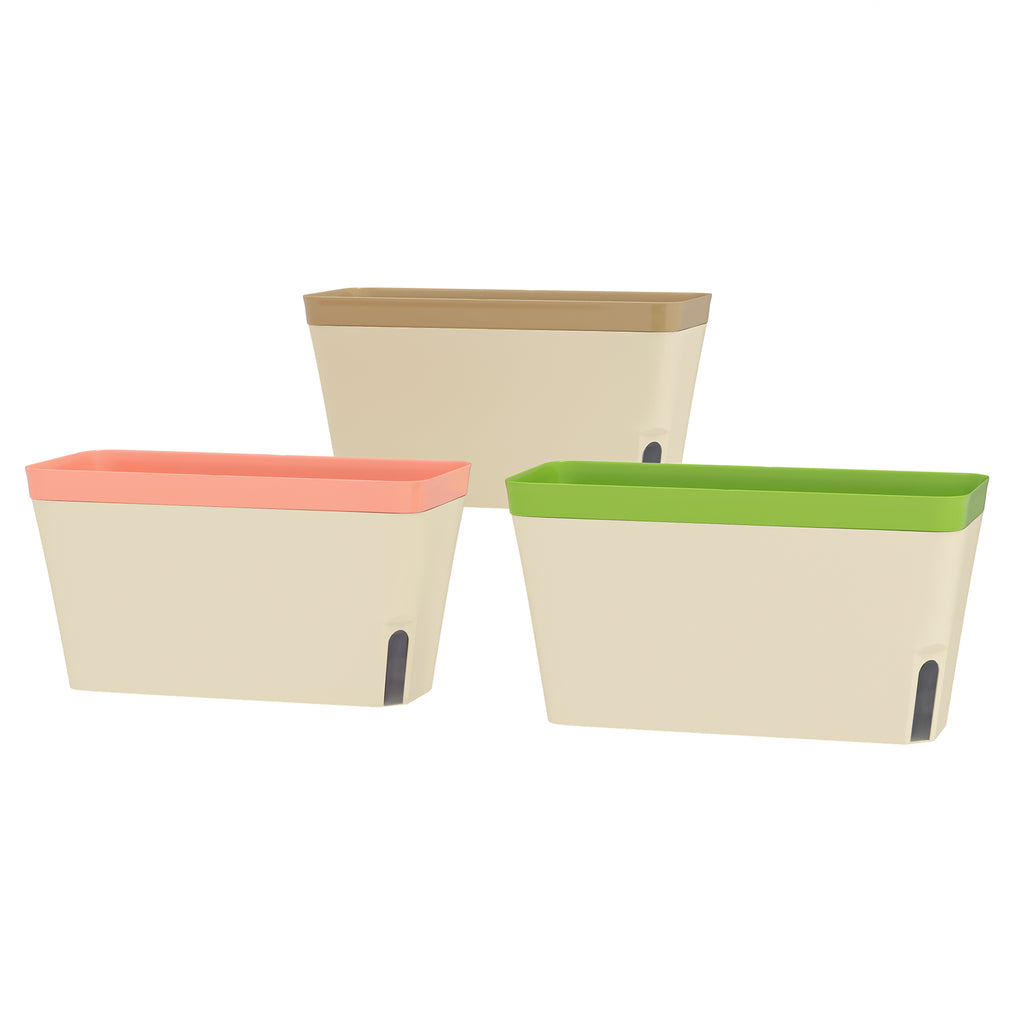 3 Pack Self Watering Flower Pots, 10.5 Inch Planter Box with Water Level Indicator for Vegetables, Succulents Plants