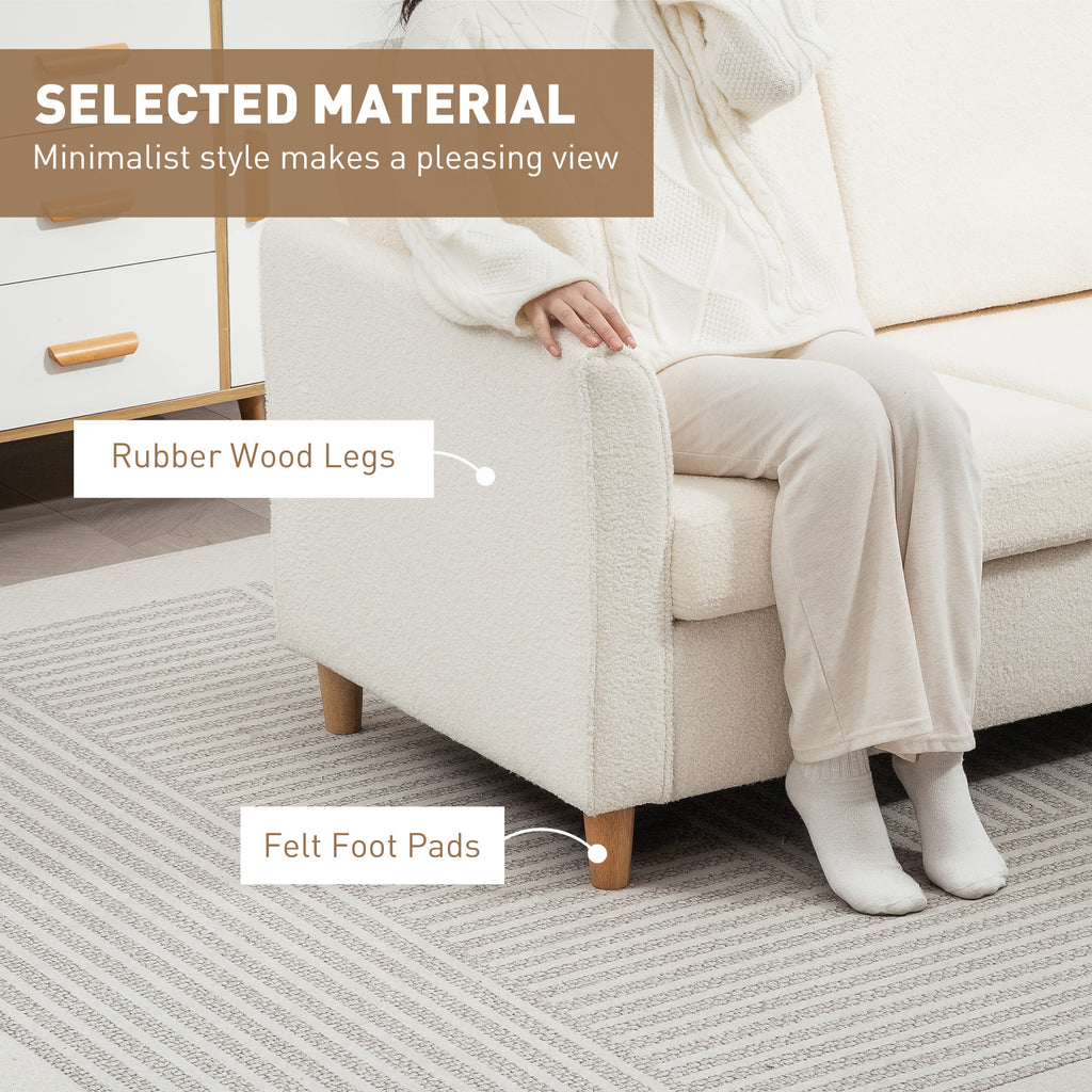2-Seat Sofa Two-Seater Couch with Armrests and Wood Legs for Living Room, Bedroom, Cream White