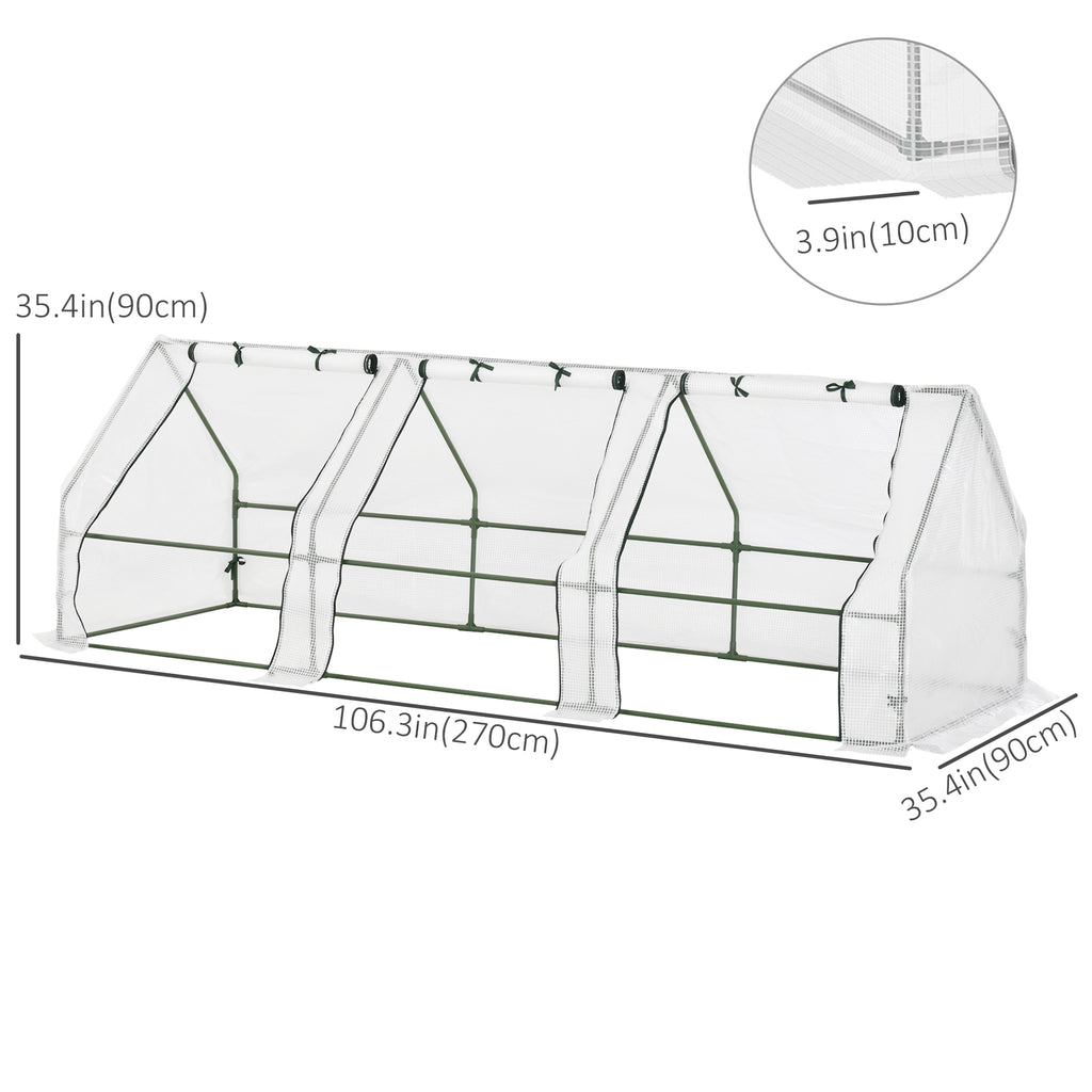 9' x 3' x 3' Outdoor Mini Greenhouse, Portable Tunnel Greenhouse with Large Zipper Doors and PE Cover for Garden, White