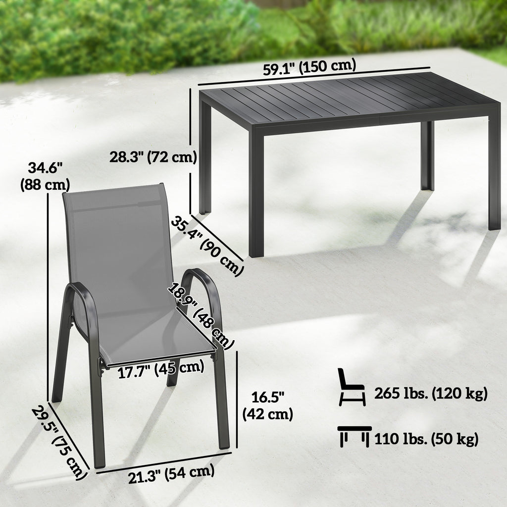 7 Pieces Outdoor Dining Set for 6, Patio Furniture Set with Rectangular Patio Table and Stackable Chairs, Light Grey