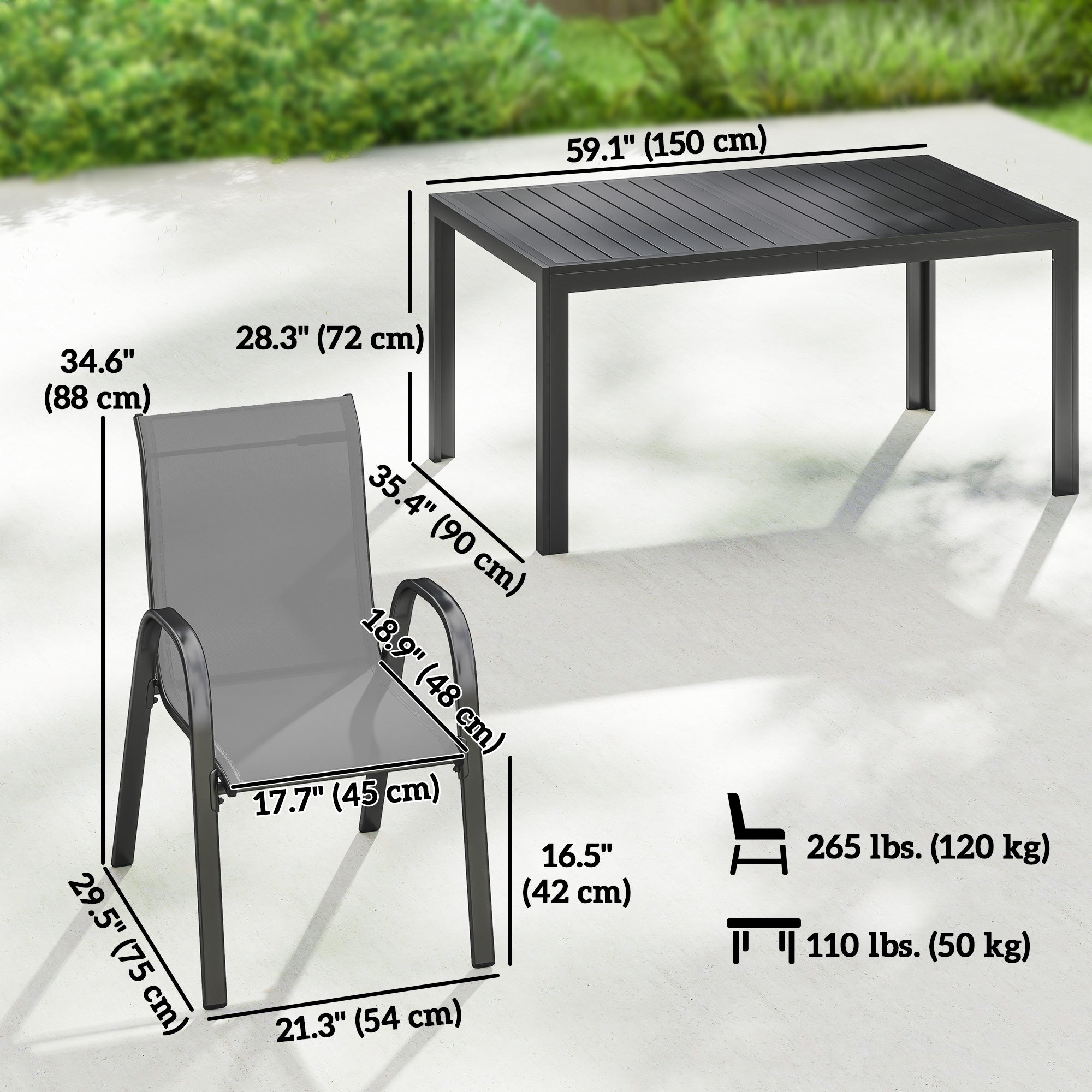 7 Pieces Outdoor Dining Set for 6, Patio Furniture Set with Rectangular Patio Table and Stackable Chairs, Light Grey