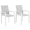 Set of 2 Outdoor Garden Chairs, Stackable Patio Dining Chairs with Breathable Fabric, Armrests and Backrest, Light Grey
