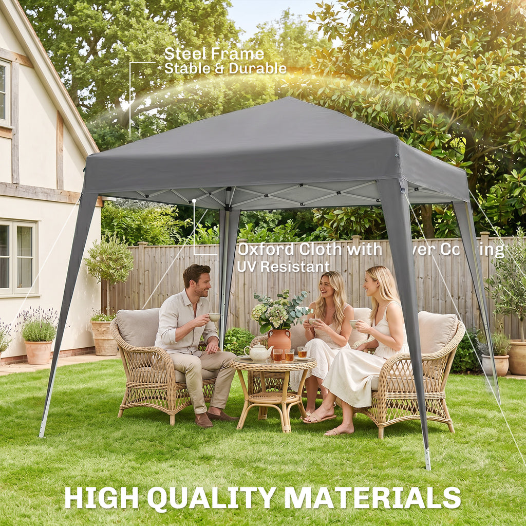 8' x 8' Pop Up Canopy, Outdoor Folding Tent, Portable Party Tent with Carrying Bag for Camping, Party, Picnic, Grey