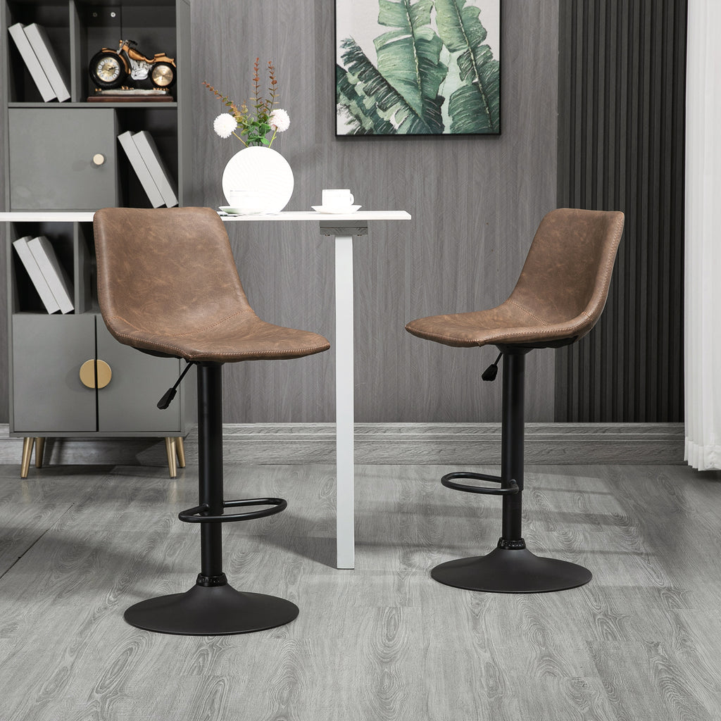 Adjustable Counter Height Bar Stools Set of 2, 360Â° Swivel Kitchen Counter Stools Dining Chairs with Backs, Vintage Leather, Brown