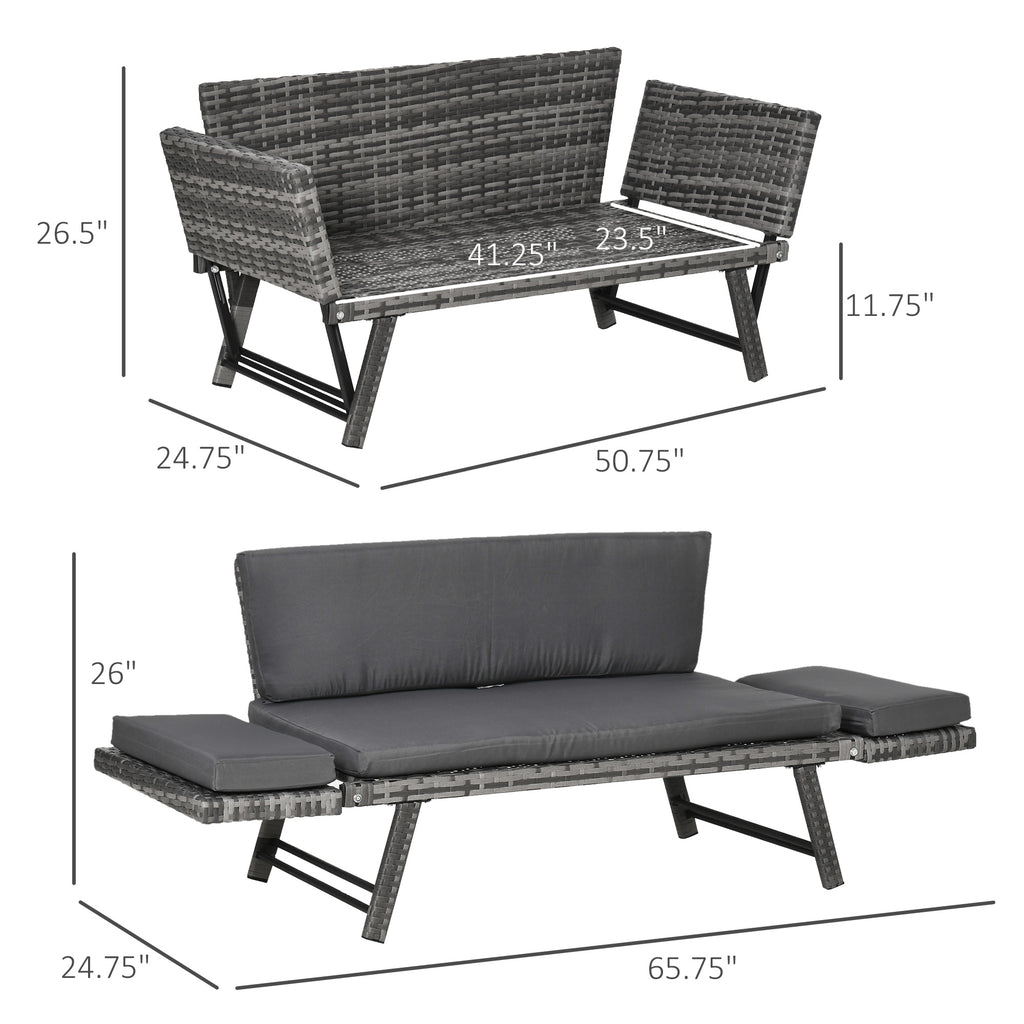 Convertible Wicker Loveseat Grey Patio Chaise Lounge