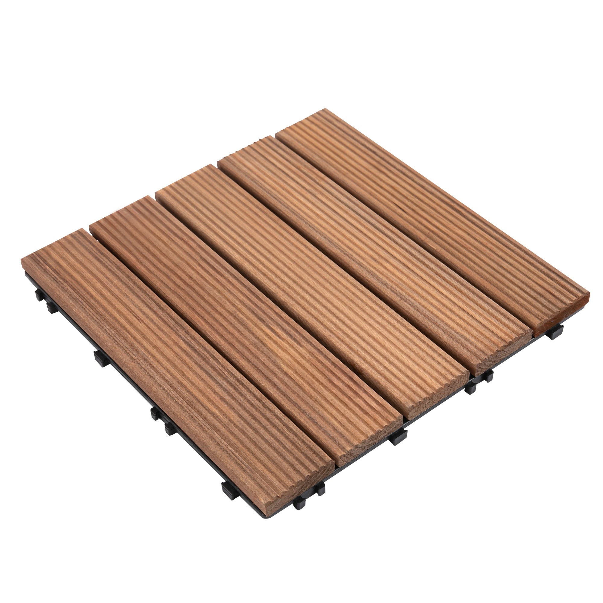 27 Pcs Wood Interlocking Deck Tiles, 12 x 12in Outdoor Flooring Tiles for Indoor and Outdoor Use, Tools Free Assembly, Brown