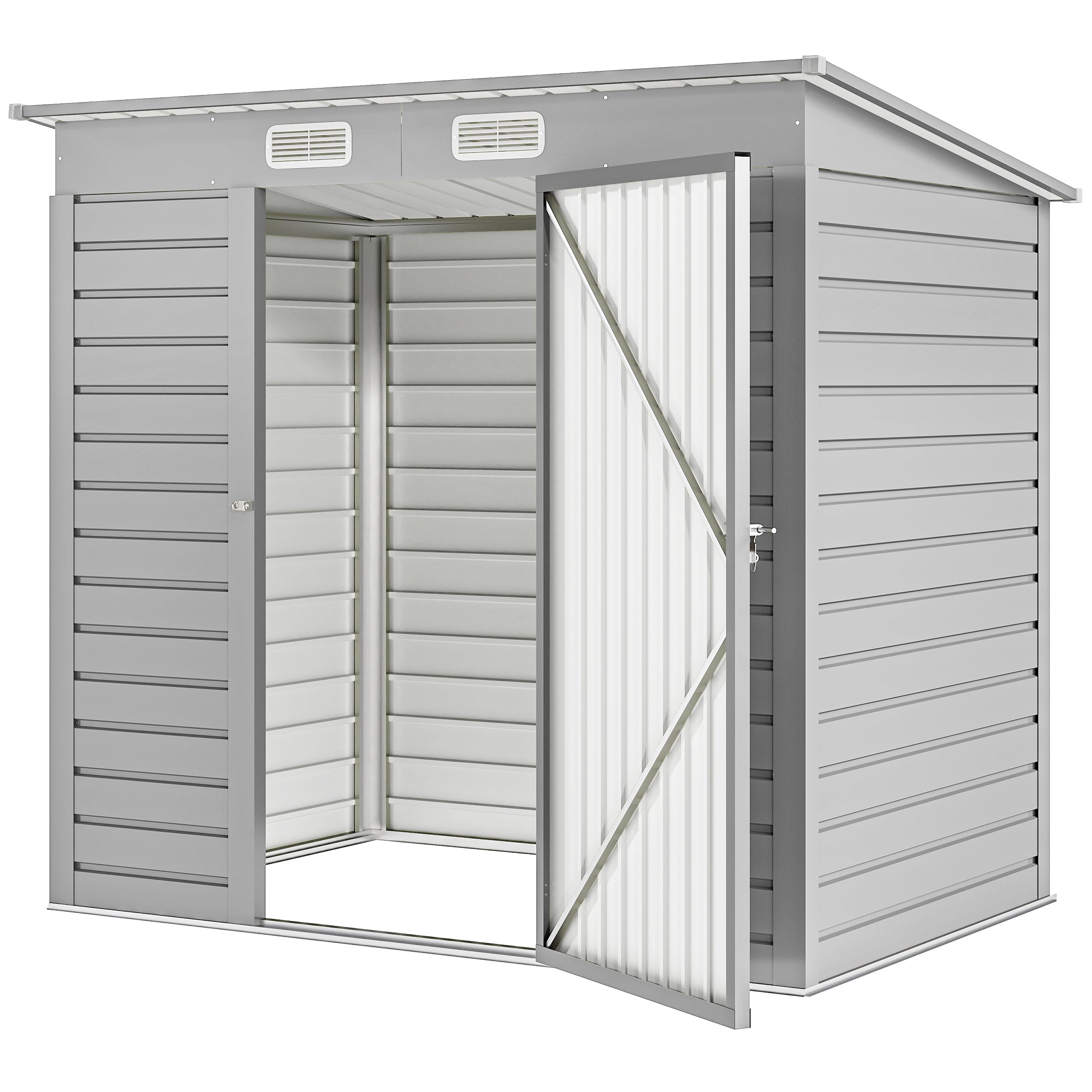 6 x 4FT Galvanized Garden Storage Shed, Metal Outdoor Shed with Double Doors and 2 Vents, Light Grey