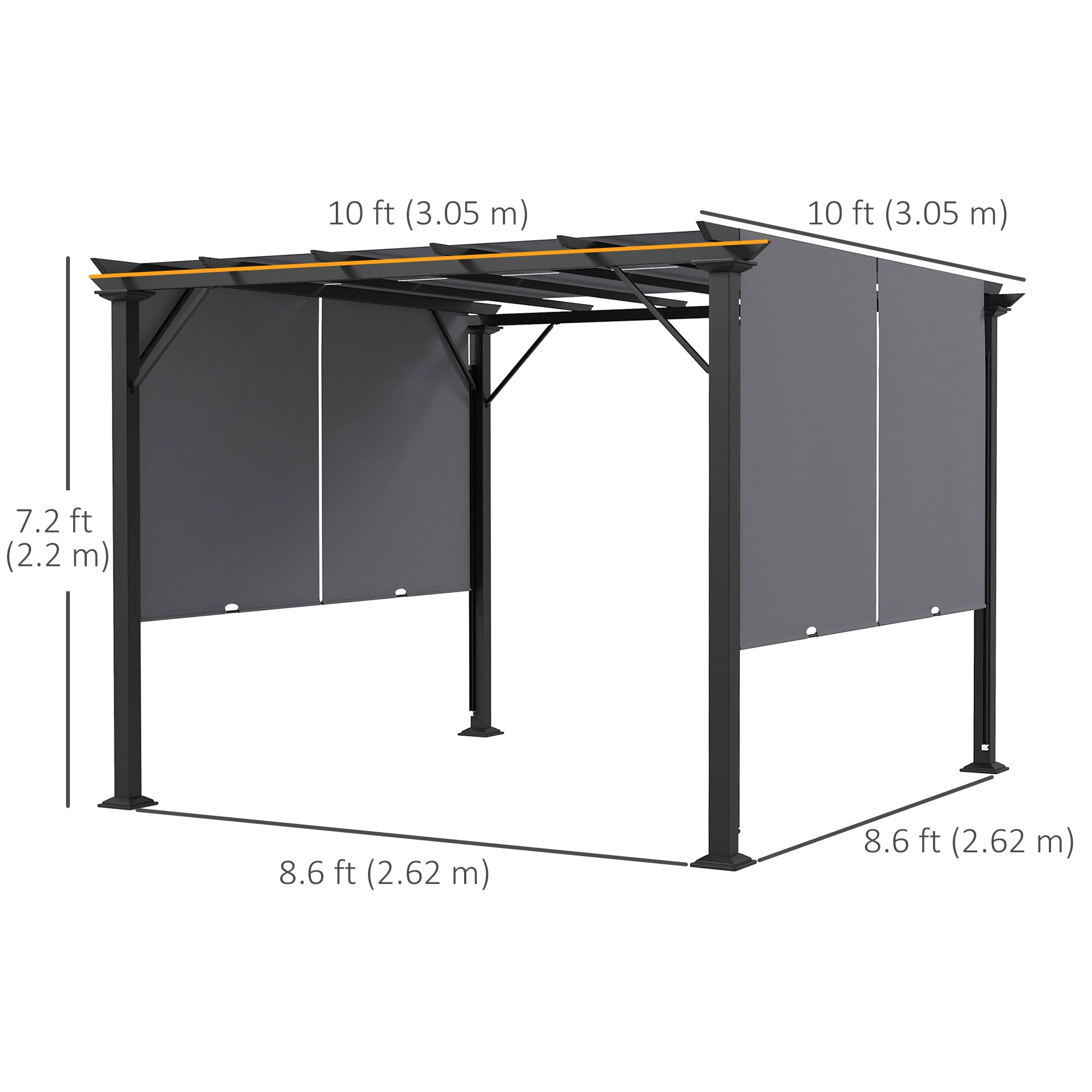 10' x 10' Retractable Pergola Canopy for Backyard, Grey