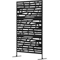 Decorative Outdoor Privacy Panel with Stand, Freestanding Metal Outdoor Divider for Garden, Backyard, Deck, Black