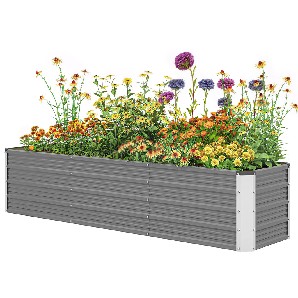 6' x 1.5' x 1.3' Galvanized Raised Garden Bed, Elevated Large Metal Planter Box w/ Install Gloves, Light Grey