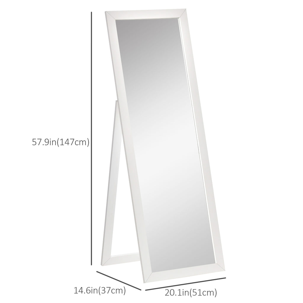 58" x 20" Full Length Mirror with Frame, Floor Standing Mirror, Rectangular Full Body Mirror for Bedroom, Living Room, White