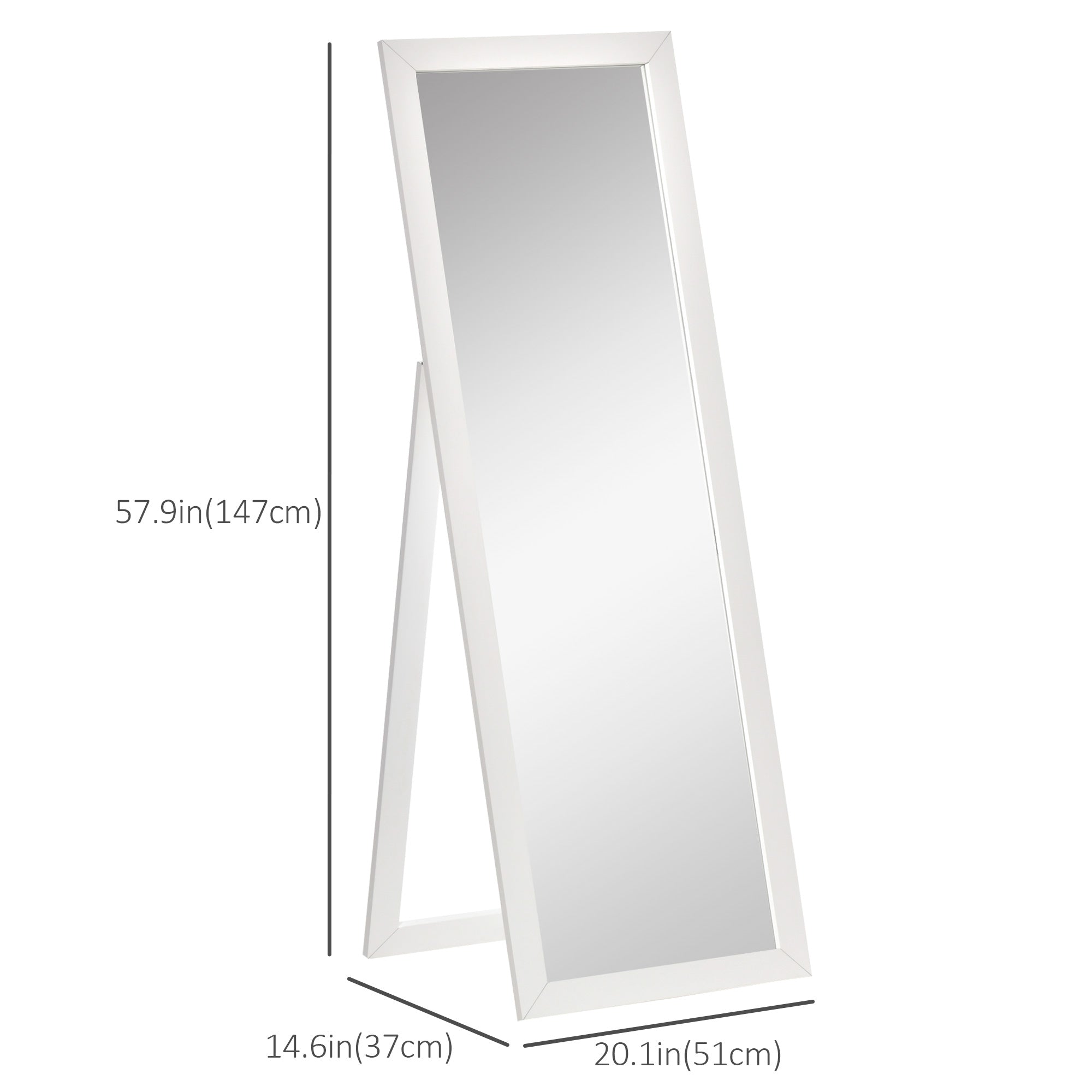 58" x 20" Full Length Mirror with Frame, Floor Standing Mirror, Rectangular Full Body Mirror for Bedroom, Living Room, White