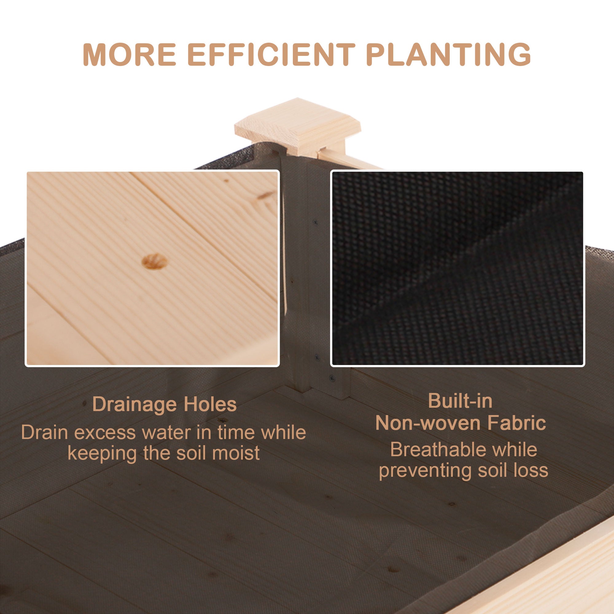 48" x 22" x 30" Wooden Patio Raised Garden Bed Planter, Elevated Planter Box with Legs, Outdoor Flower Stand with Inner Bag, Natural Wood Colour