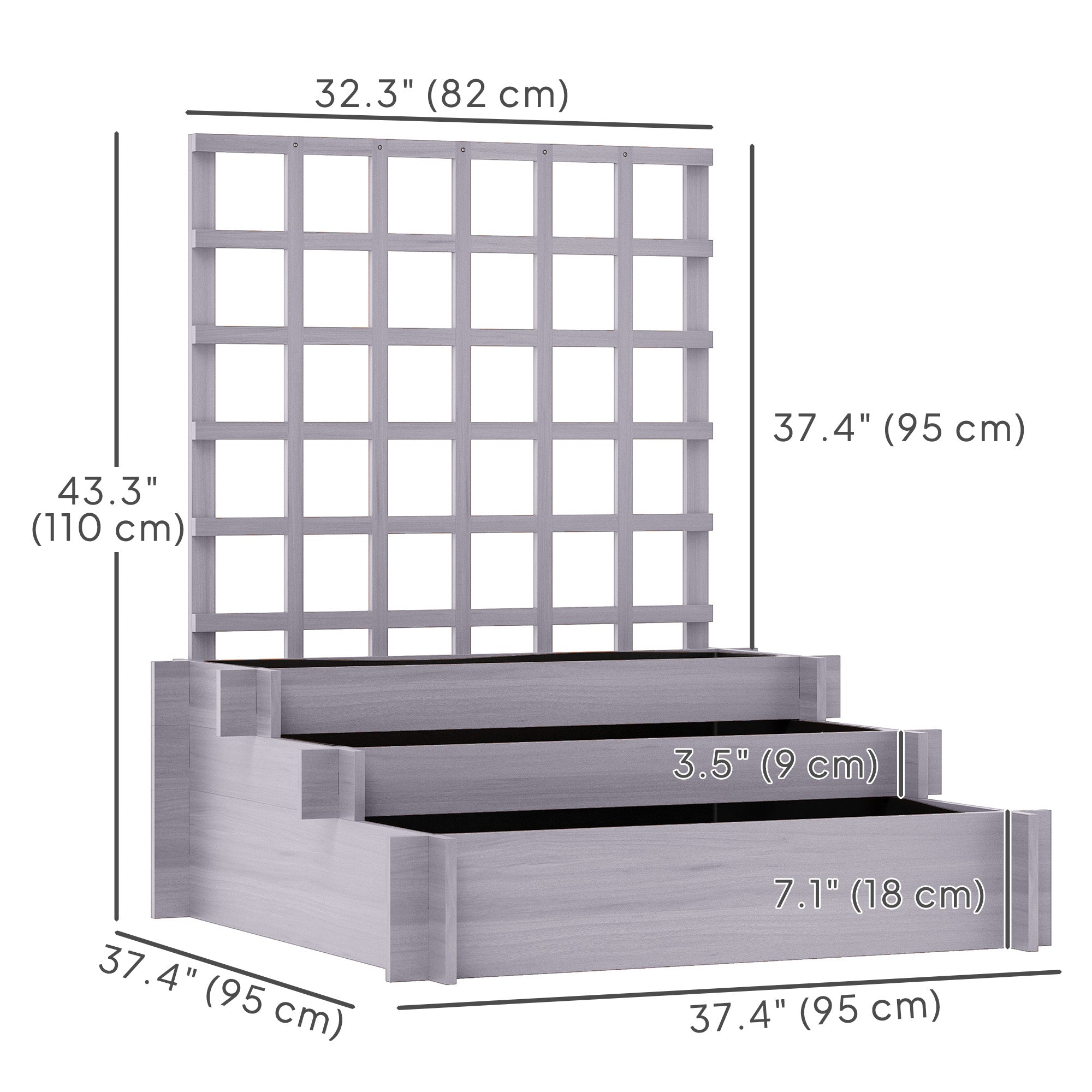Wooden Elevated Planter Box with Trellis for Climbing Plants, 3 Tier Raised Garden Bed for Garden, Outdoor, Grey