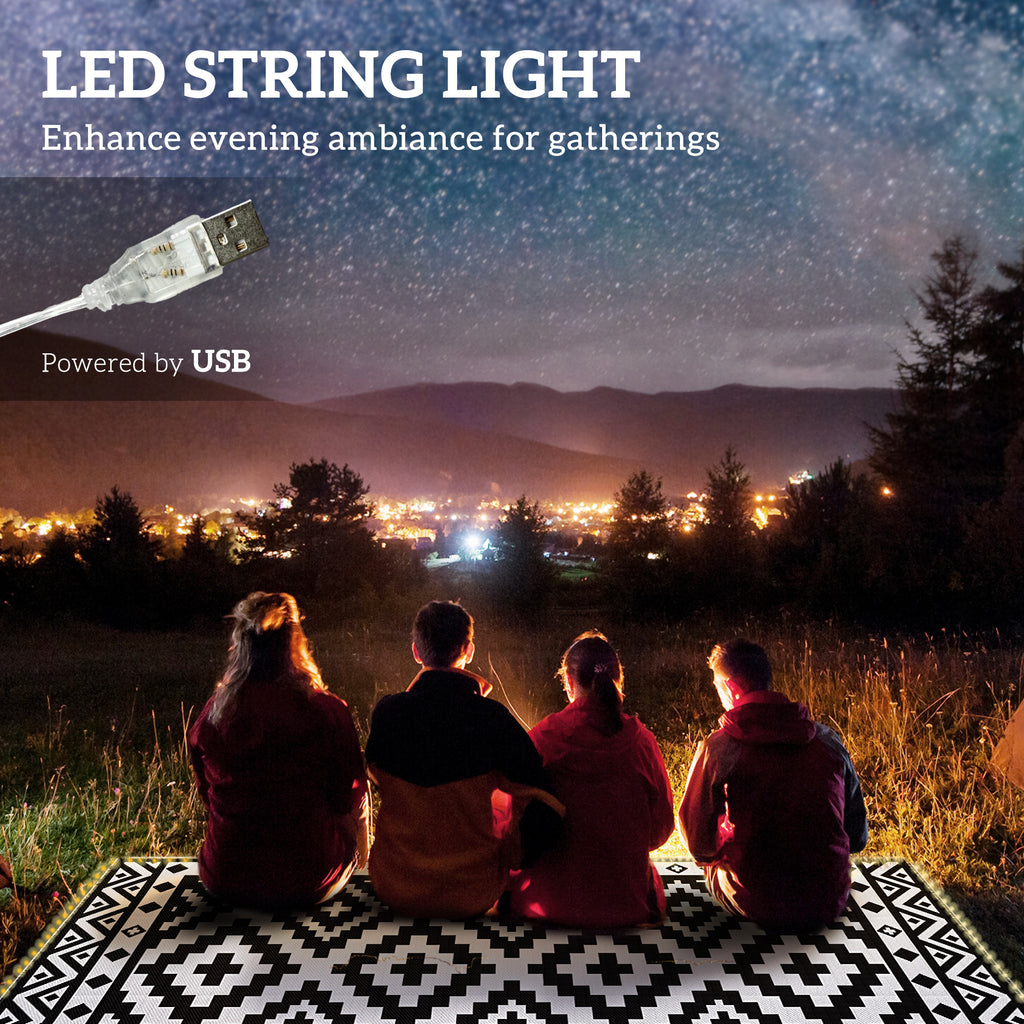 Outdoor Rug Carpet Reversible Plastic Straw Rug with LED Lights 12' x 9'