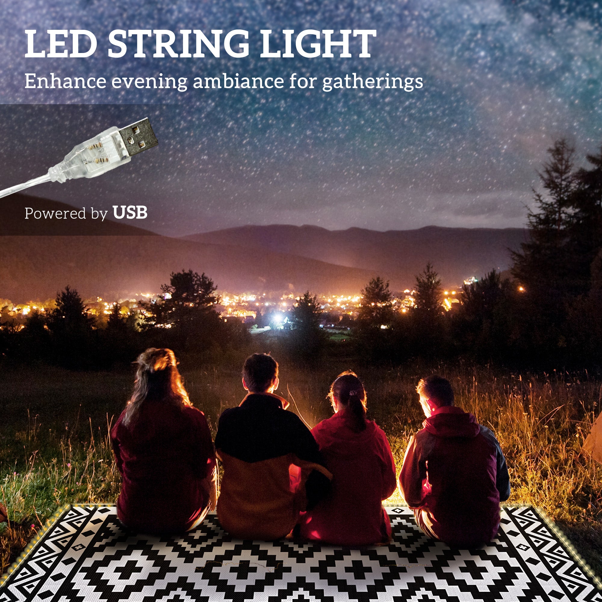 Outdoor Rug Carpet Reversible Plastic Straw Rug with LED Lights 12' x 9'
