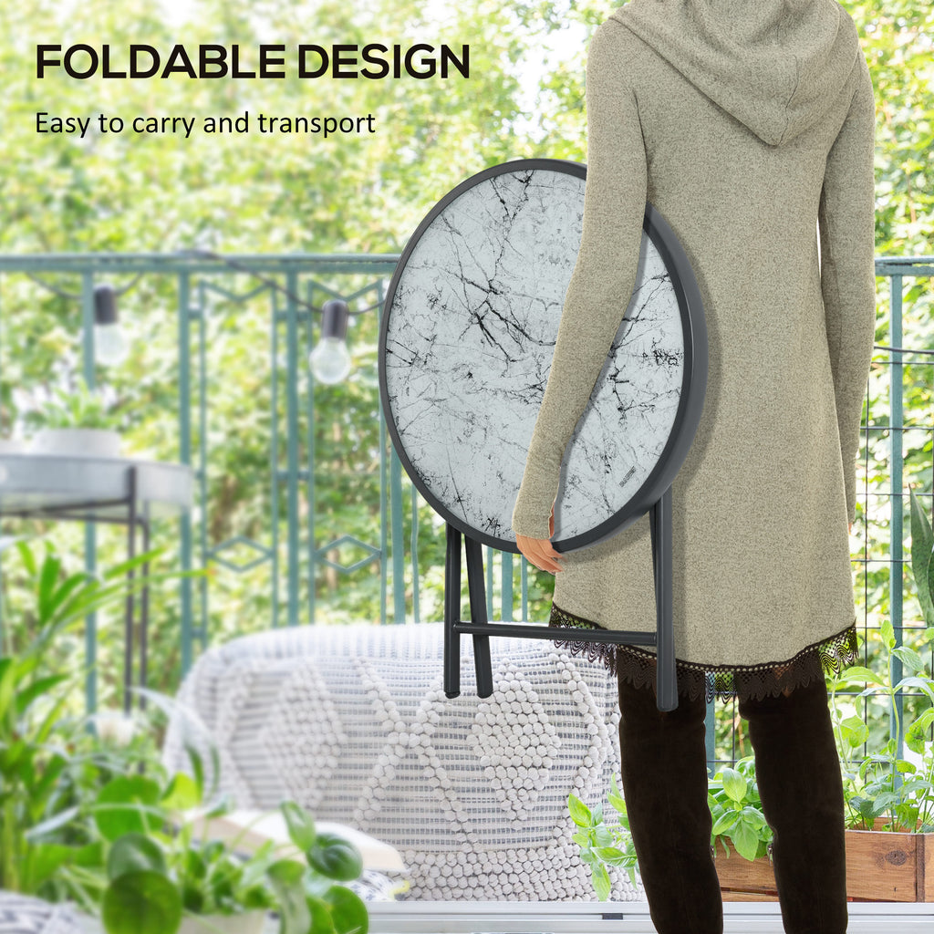 18" Outdoor Round Folding Table, Garden Side Table with Tempered Glass Top for Camping, Party, Weddings, White