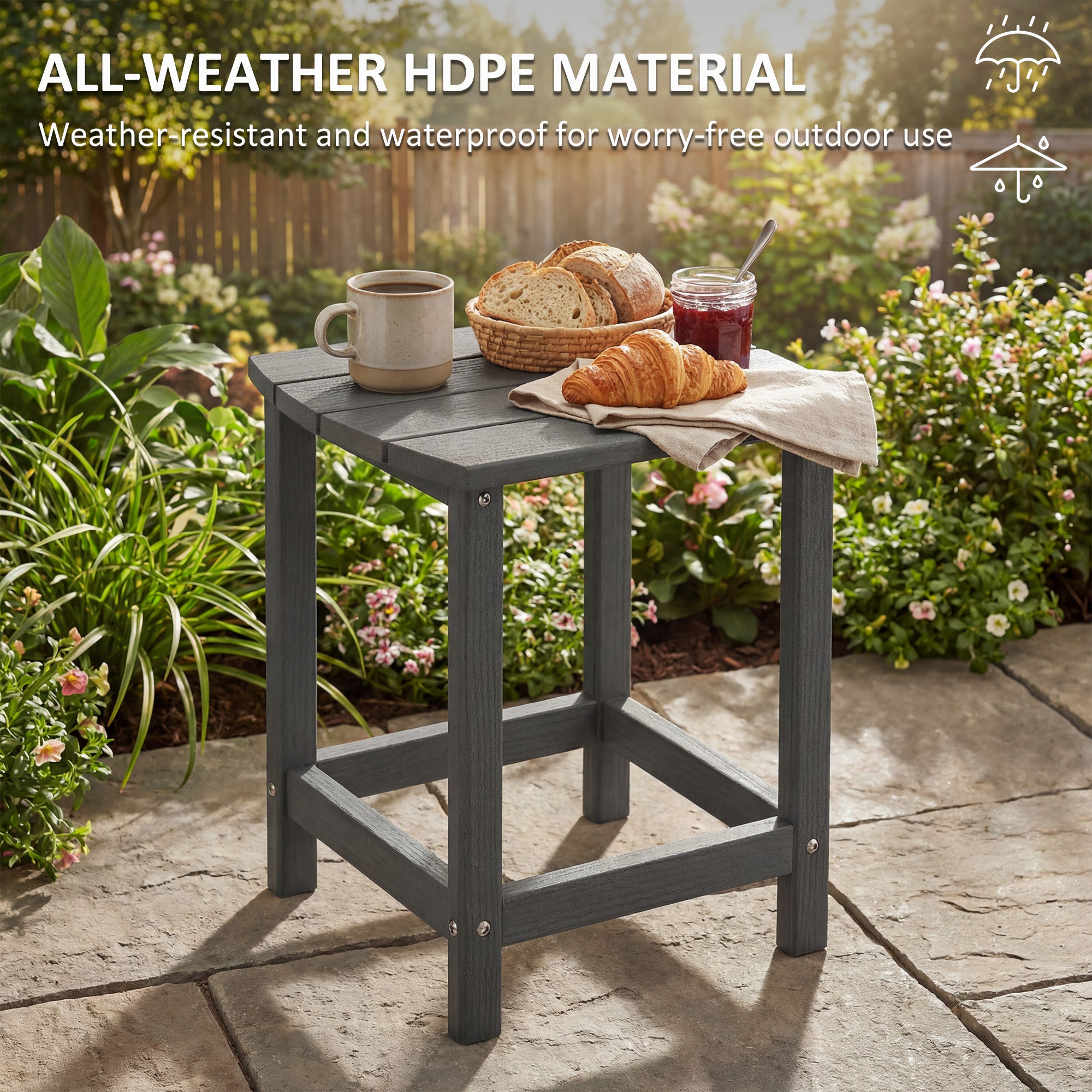 Outdoor Side Table, Adirondack Patio End Table for Garden, Pool, Backyard, Lawn, Beach, Indoor and Outdoor, Grey