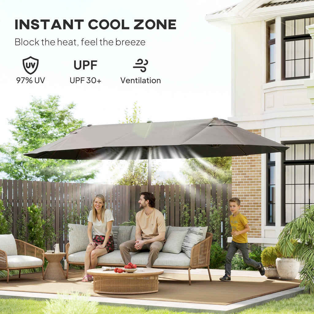 15' Double-Sided Patio Umbrella Parasol Sun Shelter Canopy Shade Grey