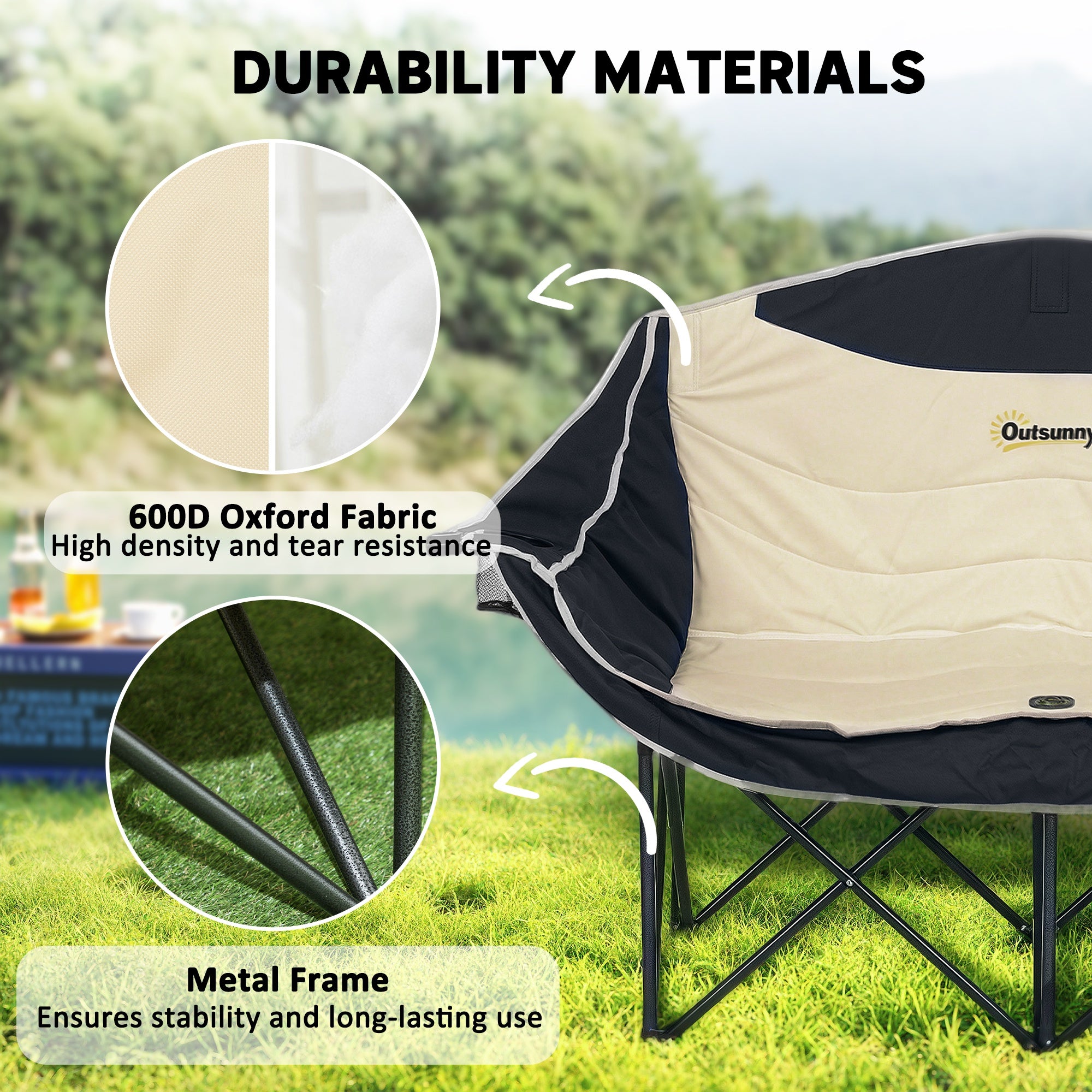 Portable Camp Chair, Double Camping Chair with Cup Holders and Carry Bag, Support 551 lbs, Khaki