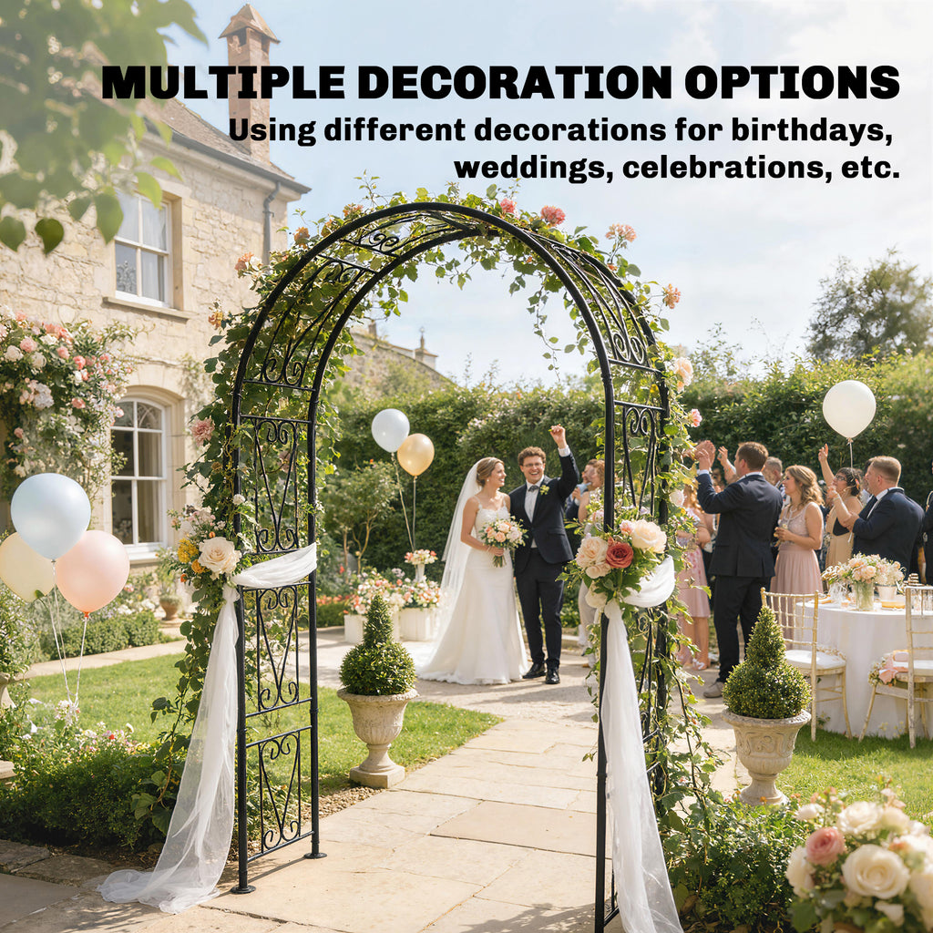 8 ft Garden Arch, Outdoor Trellis Arbor for Climbing Plants, Wedding Arch for Party Outdoor Garden Backyard, Black