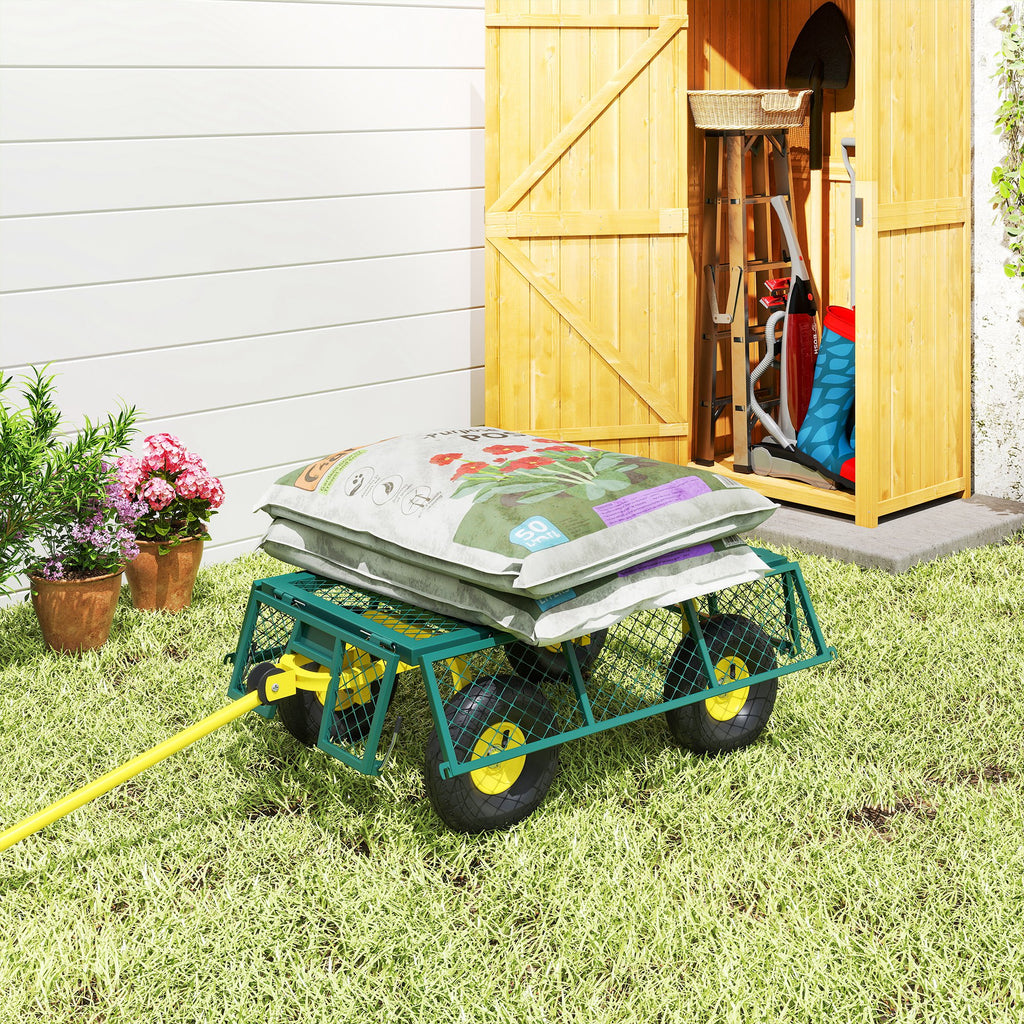 Garden Cart, Utility Wagon Cart with Removable Sides, Convert into Flatbed, 10" Wheels, 180Â° Rotating Handle, Green