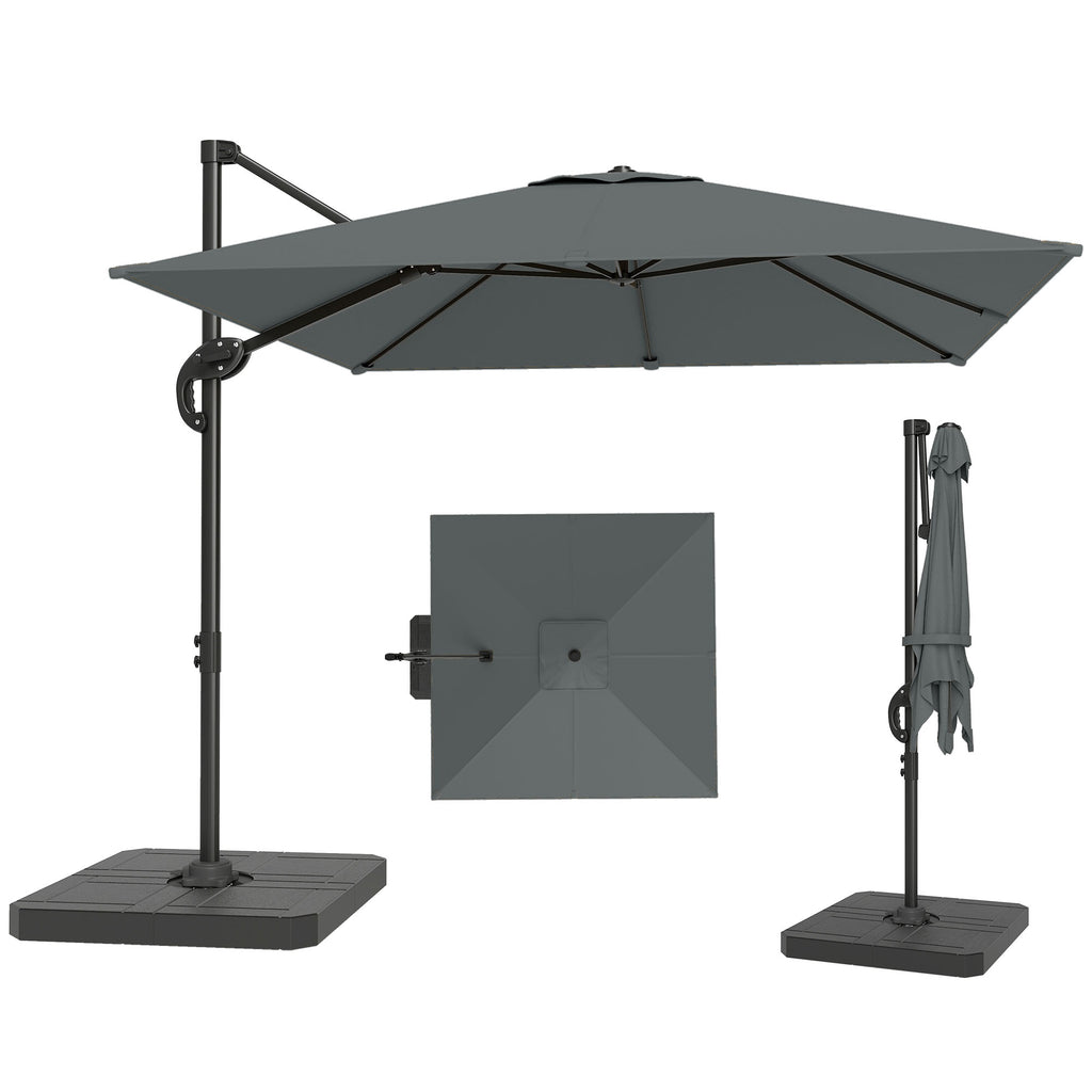 8' x 8' Offset Cantilever Patio Umbrella with Base Weights, UPF50+ Cantilever Parasol with 360Â° Rotation, Dark Grey