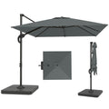 8' x 8' Offset Cantilever Patio Umbrella with Base Weights, UPF50+ Cantilever Parasol with 360Â° Rotation, Dark Grey