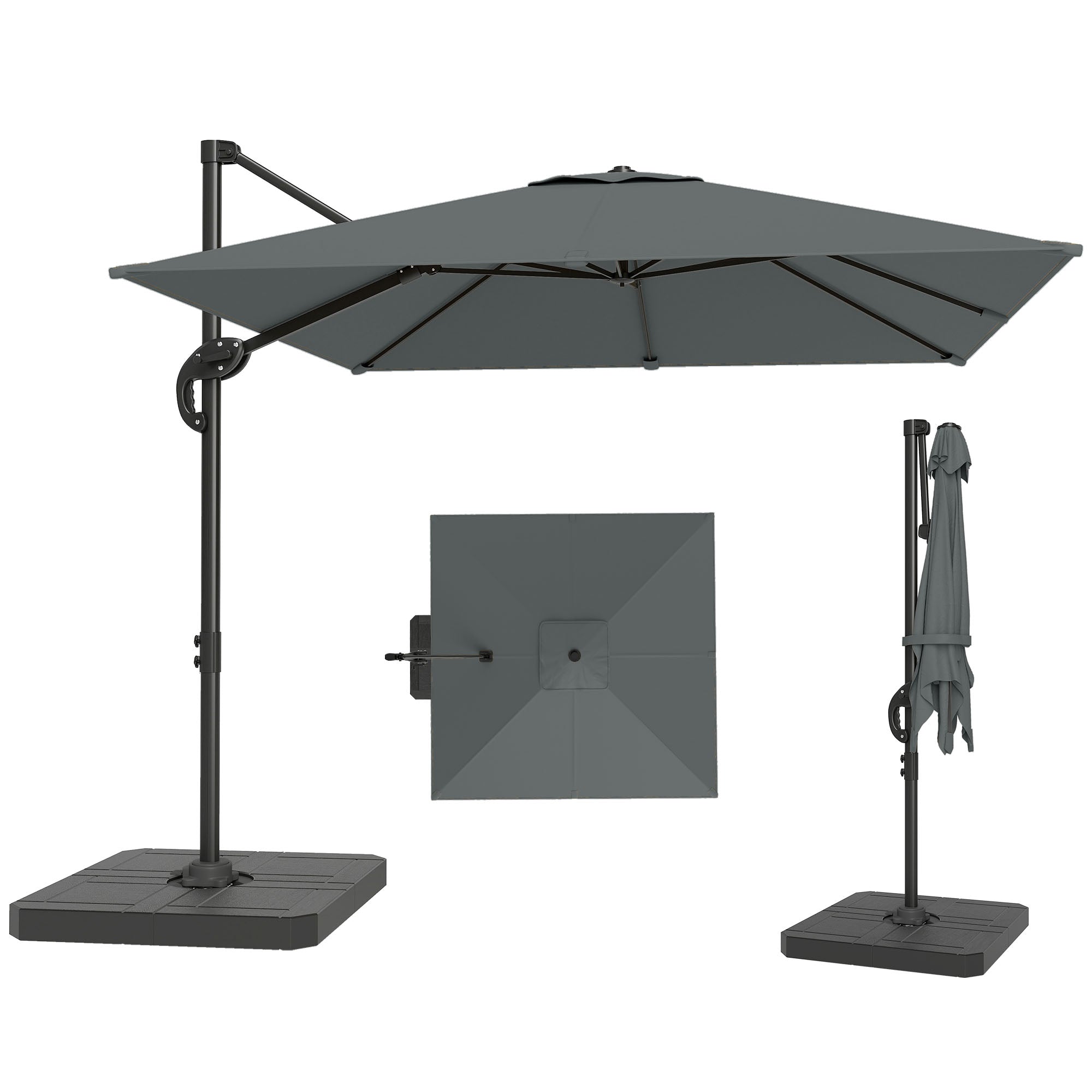 8' x 8' Offset Cantilever Patio Umbrella with Base Weights, UPF50+ Cantilever Parasol with 360Â° Rotation, Dark Grey