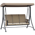 3 Person Porch Swing Outdoor Swing Chair with High Back Design, Side Pouches and Adjustable Canopy, Brown