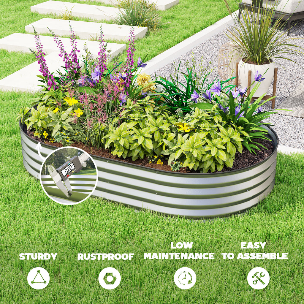 5' x 3' x 1' Large Outdoor Planter Box, Galvanized Raised Garden Bed with Metal Plant Stake, Silver