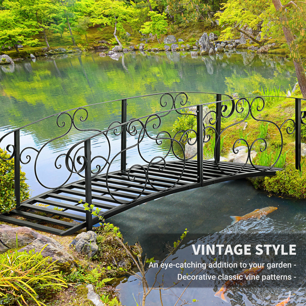 6FT Steel Garden Bridge with Safety Siderails, Decorative Arc Landscaping Bridge for Backyard Creek Stream Pond, Black