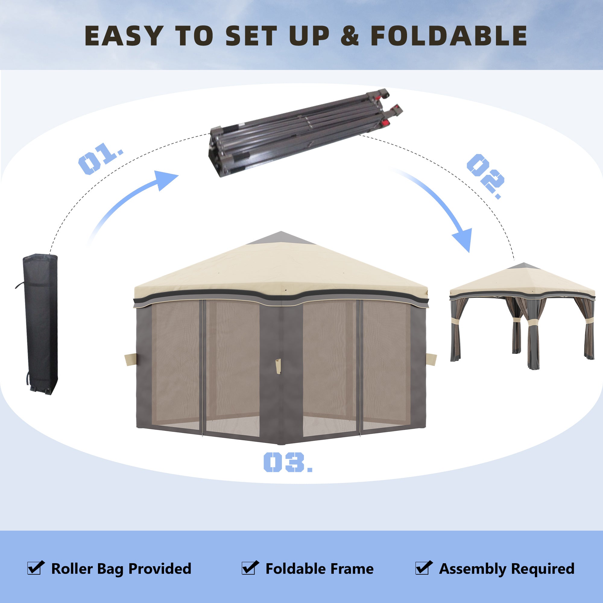 10' x 10' Pop Up Canopy with Netting, Foldable Tents for Parties, Height Adjustable, with Storage Bag