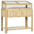 Raised Garden Bed, Outdoor Wooden & PVC Elevated Planter Box with Cold Frame Greenhouse and Storage Shelf, Natural