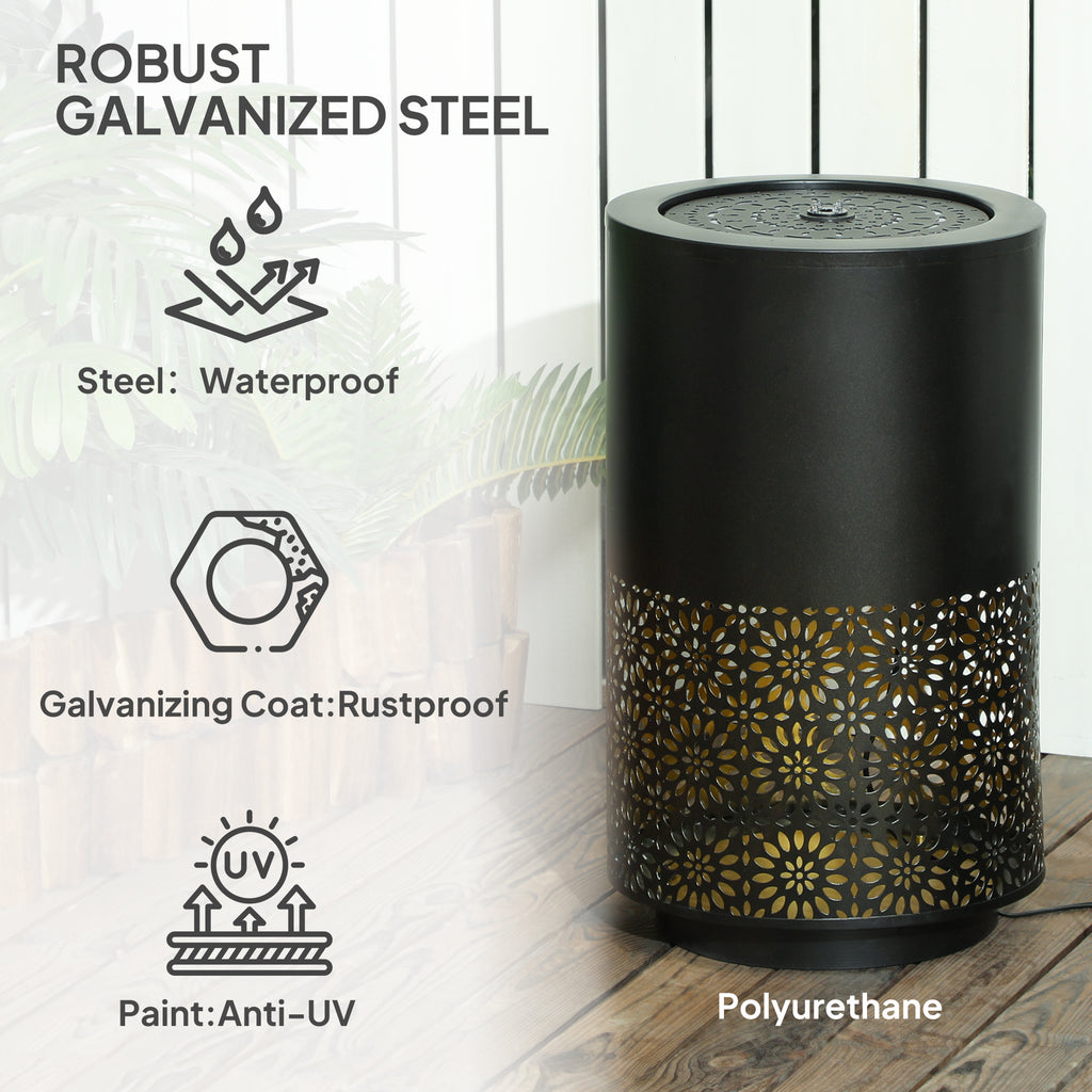 21" Tall Garden Waterfall Fountain with LED Lights, Outdoor Water Fountain Water Feature with Adjustable Flow, Black