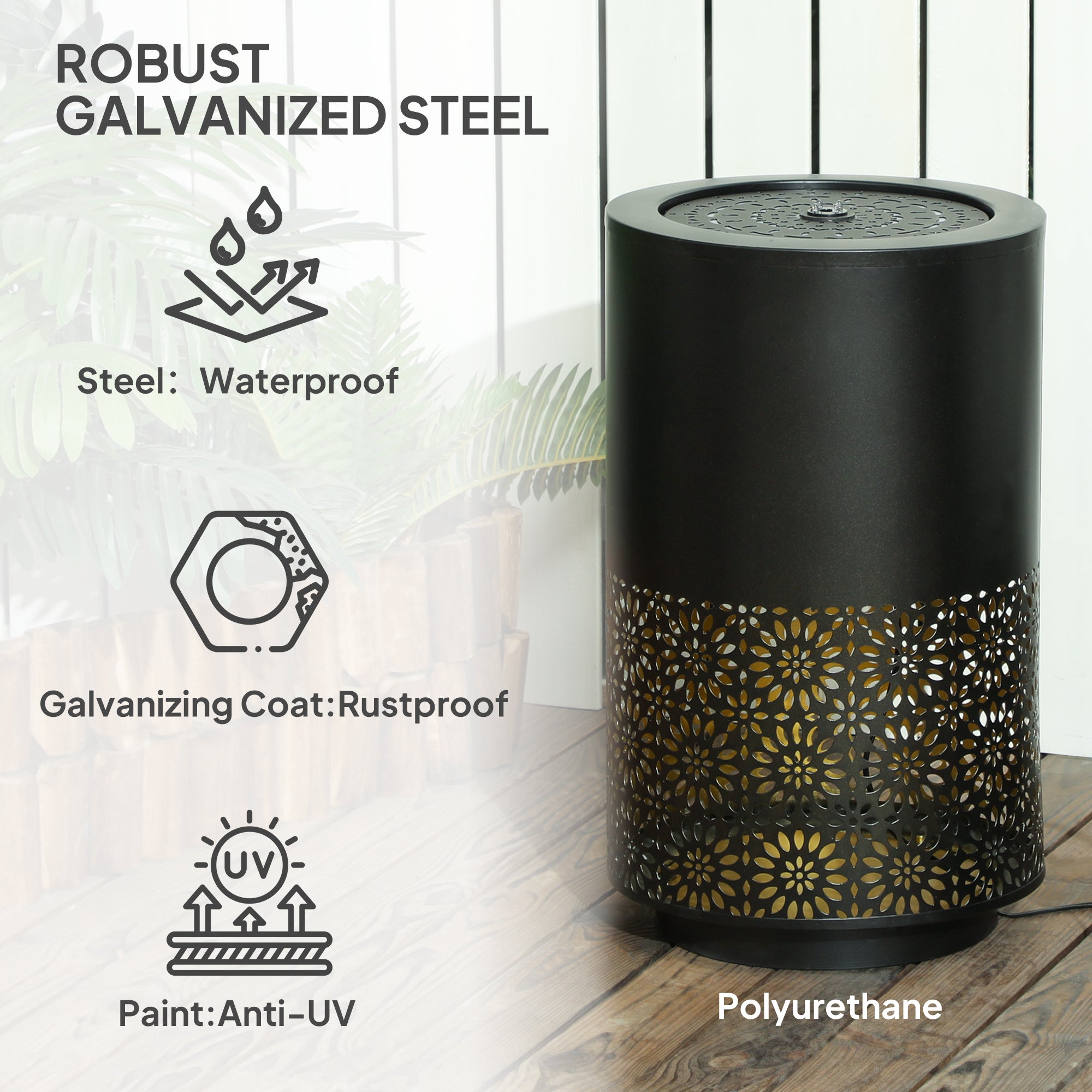 21" Tall Garden Waterfall Fountain with LED Lights, Outdoor Water Fountain Water Feature with Adjustable Flow, Black