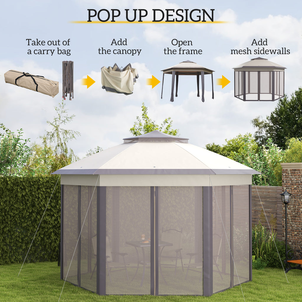 13' x 13' Pop Up Canopy Tent with Netting and Carry Bag, Instant Sun Shelter, Coffee and Beige