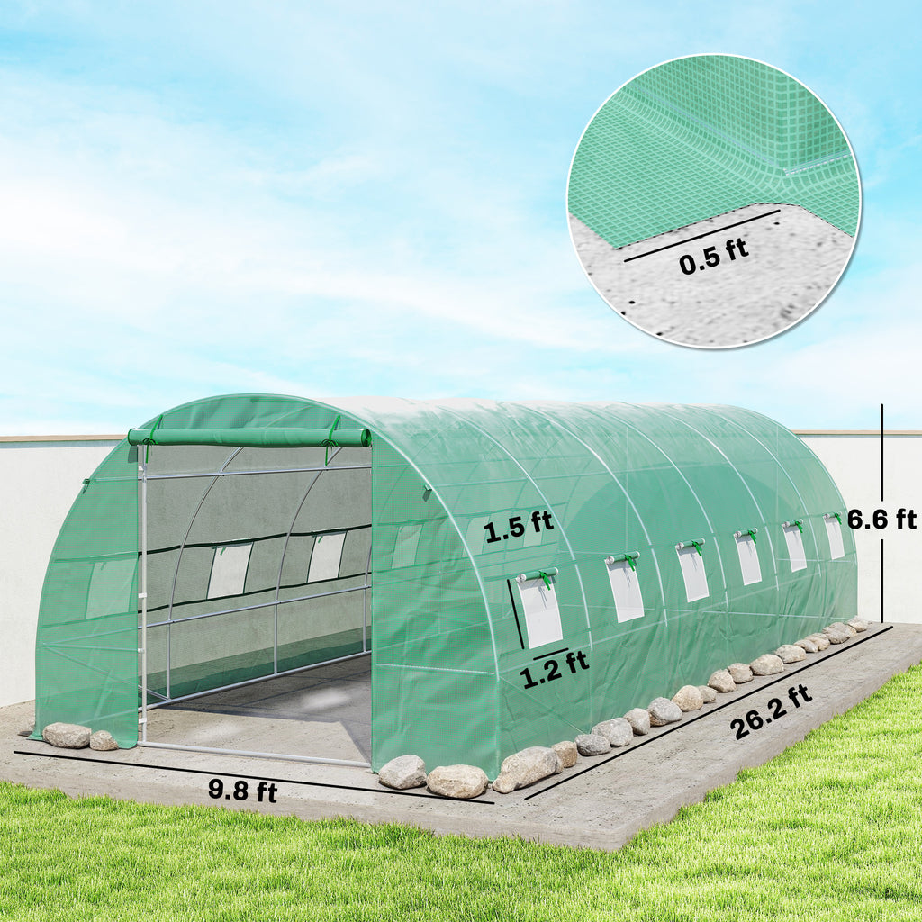 26' x 10' x 6.6' Large Walk in Tunnel Greenhouse Garden Plant Seed Green House Premium Steel Frame
