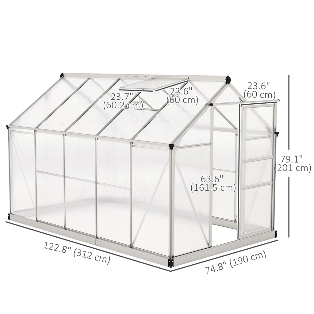 6' x 10' x 6.6' Polycarbonate Greenhouse, Walk-In Green House Kit Garden, Plants Grow, Galvanized Sheet Aluminum Frame