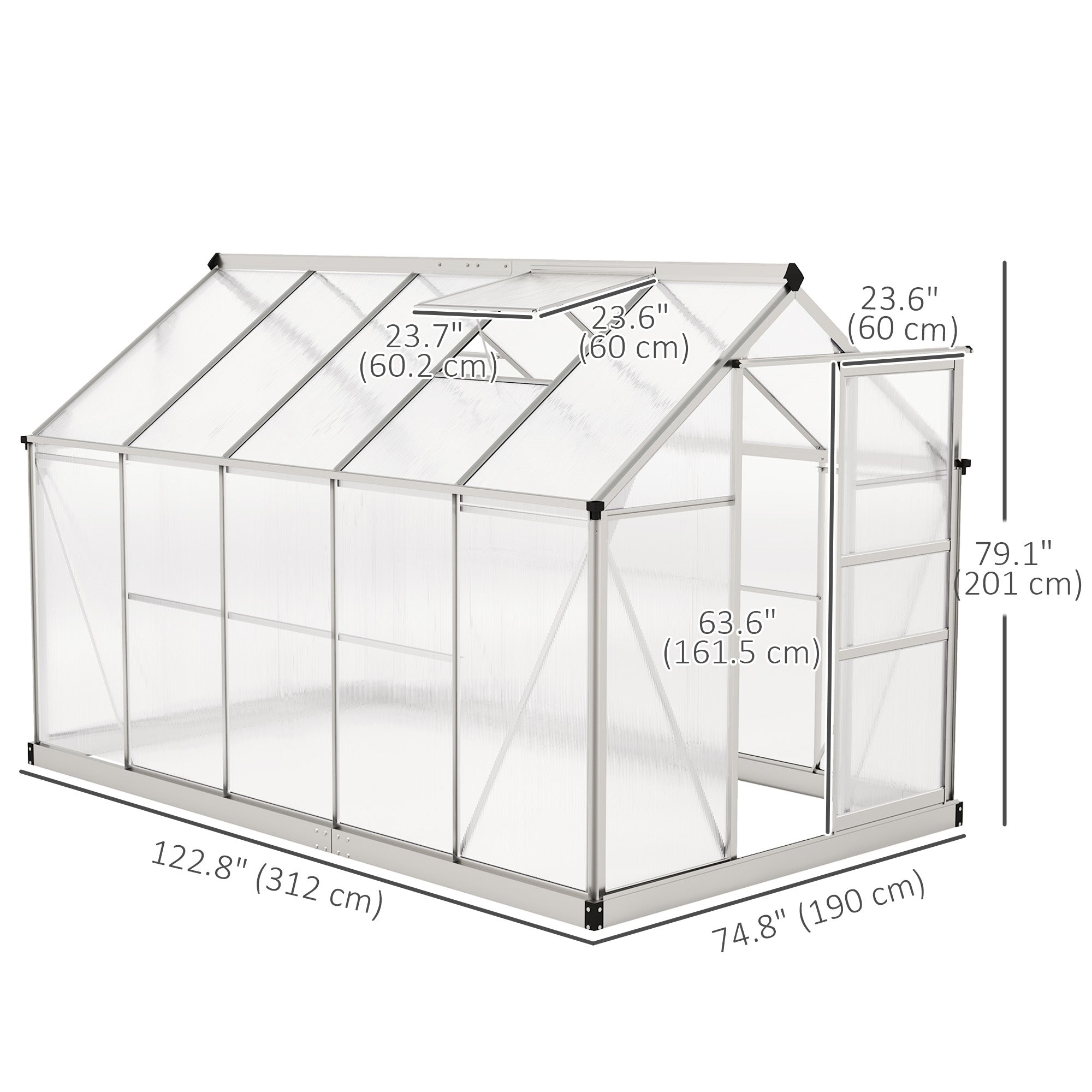 6' x 10' x 6.6' Polycarbonate Greenhouse, Walk-In Green House Kit Garden, Plants Grow, Galvanized Sheet Aluminum Frame