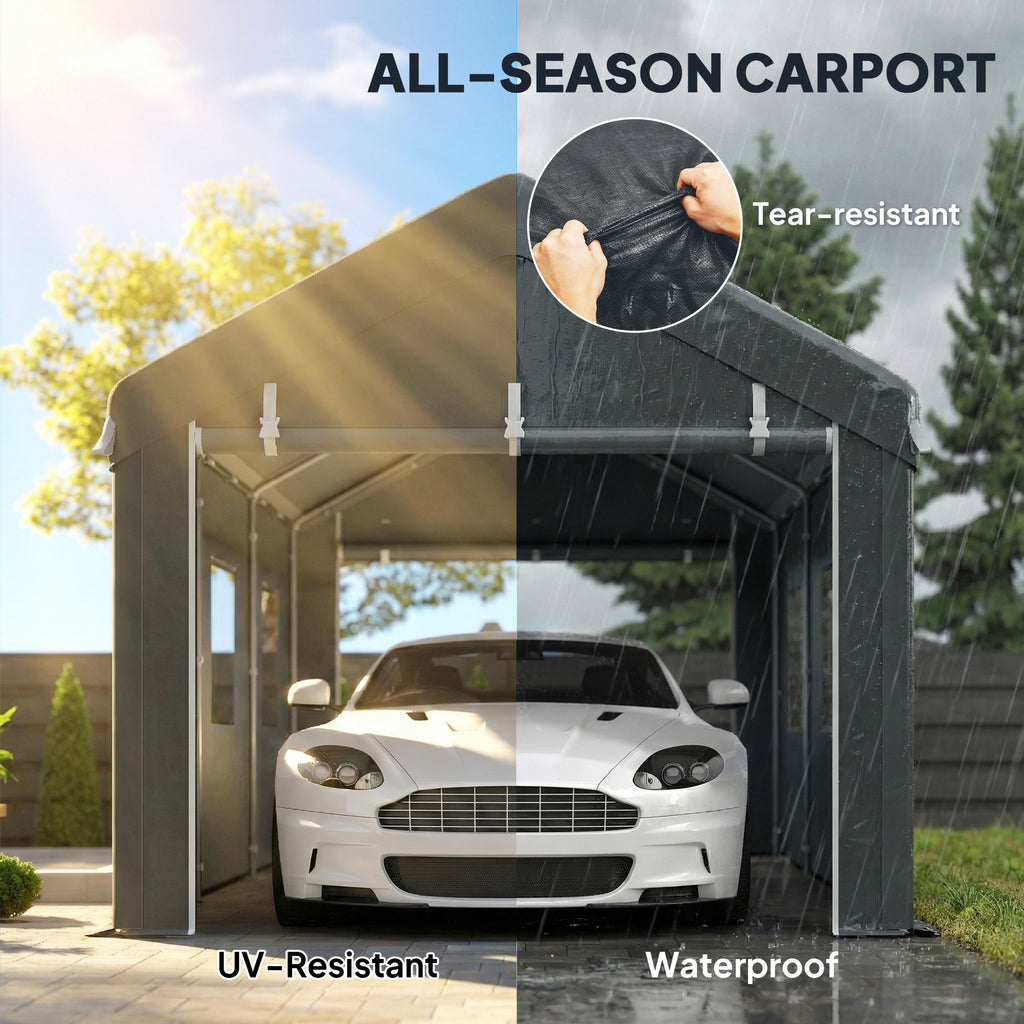 10' x 20' Carport, Heavy Duty Portable Garage with 6 Mesh Windows and 2 Doors, Dark Grey
