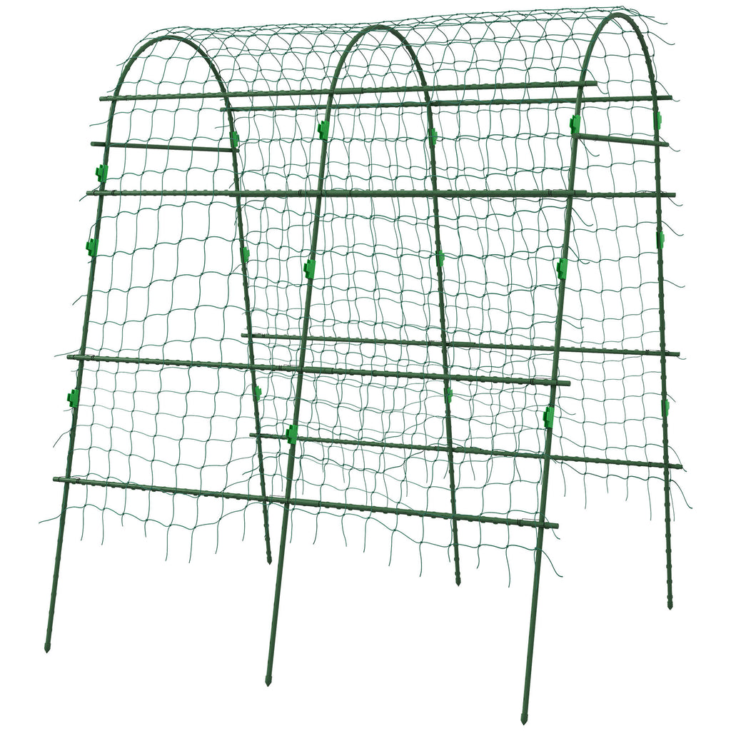 Arched Garden Trellis w/ Climbing Net Metal Cucumber Plant Trellis A-Frame for Climbing Plants 57" x 66" x 81"
