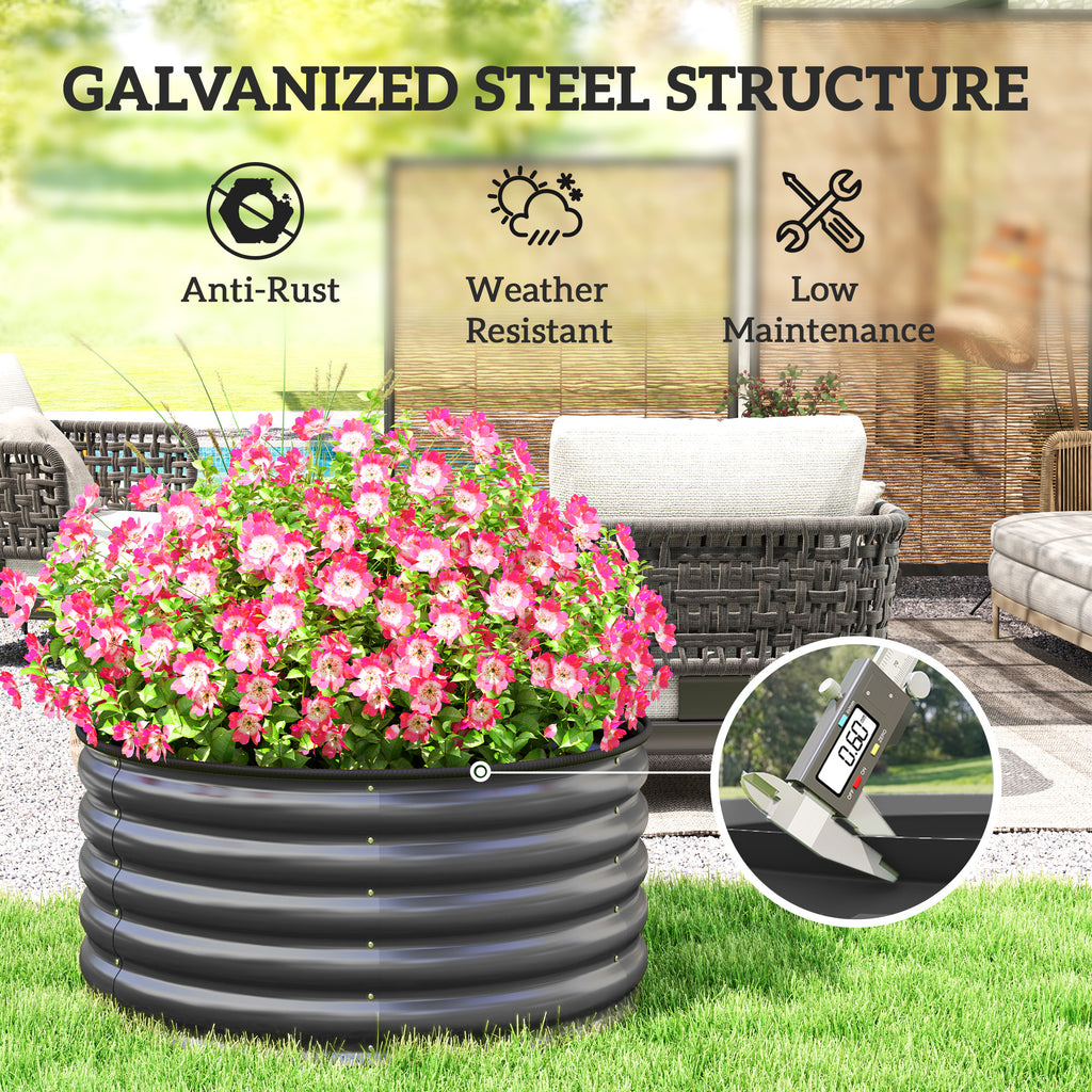 Galvanized Raised Flower Bed, 3 x 3 x 1.5 ft Outdoor Metal Raised Bed with Safety Edging and Gloves, Dark Grey