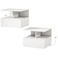 Floating Nightstand Set of 2, Wall Mounted Bedside Table with with Power Outlets, Drawer and Shelf, White