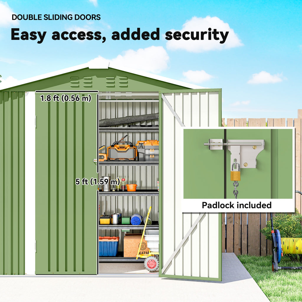 6.5' x 4'  Outdoor Storage Shed, Metal Garden Shed with Lockable Double Doors, 4 Vents, Light Green