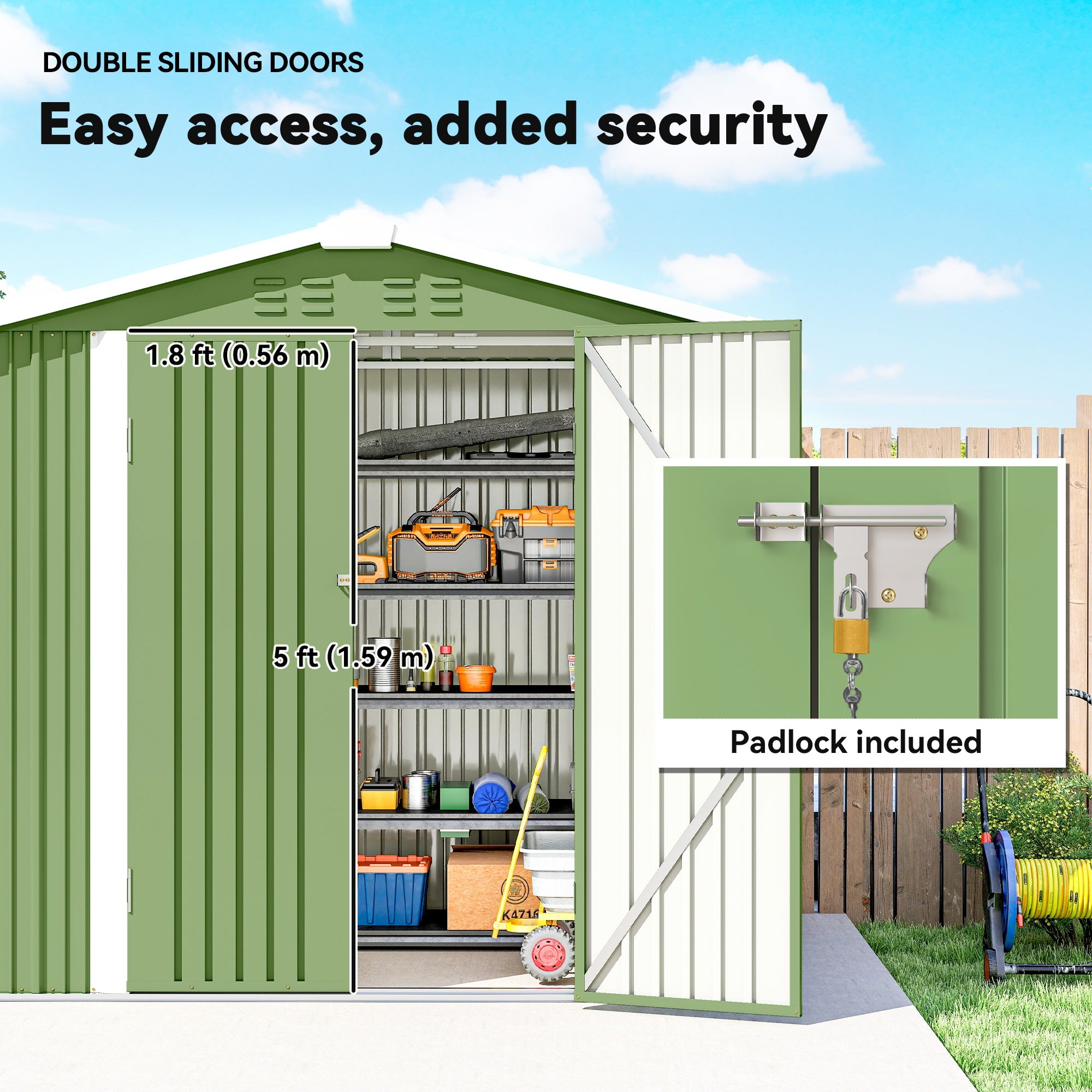 6.5' x 4'  Outdoor Storage Shed, Metal Garden Shed with Lockable Double Doors, 4 Vents, Light Green