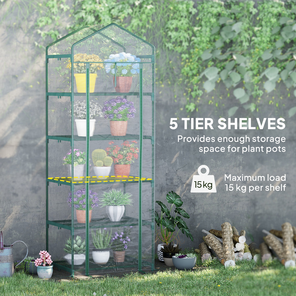 5 Tier Mini Greenhouse, Portable Outdoor Flower Stand with Shelf Clips, Indoor Greenhouse with Steel Frame, Transparent, 27.25" x 19.25" x 76", Clear