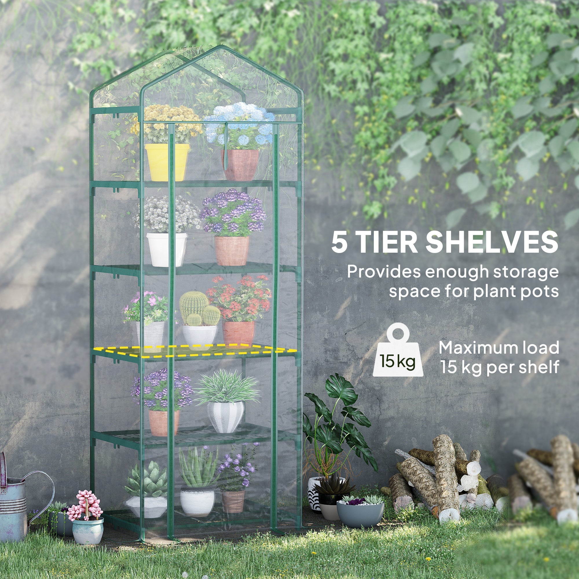 5 Tier Mini Greenhouse, Portable Outdoor Flower Stand with Shelf Clips, Indoor Greenhouse with Steel Frame, Transparent, 27.25" x 19.25" x 76", Clear